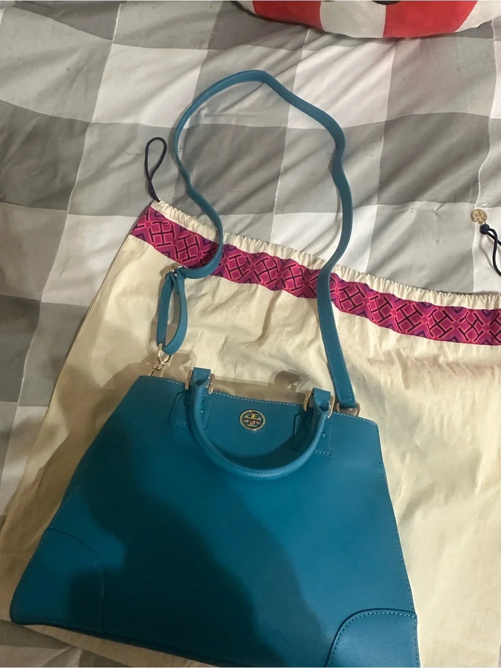 Tory Burch Teal Leather Structured Top-Handle Satchel